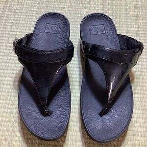 FitFlop Lulu Black Patent Sandals Adjustable Buckle